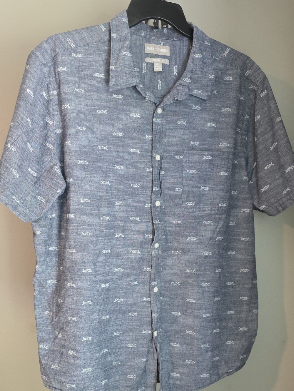 Falls Creek Cotton Short-Sleeve Button-Down with White Fish Print XXL